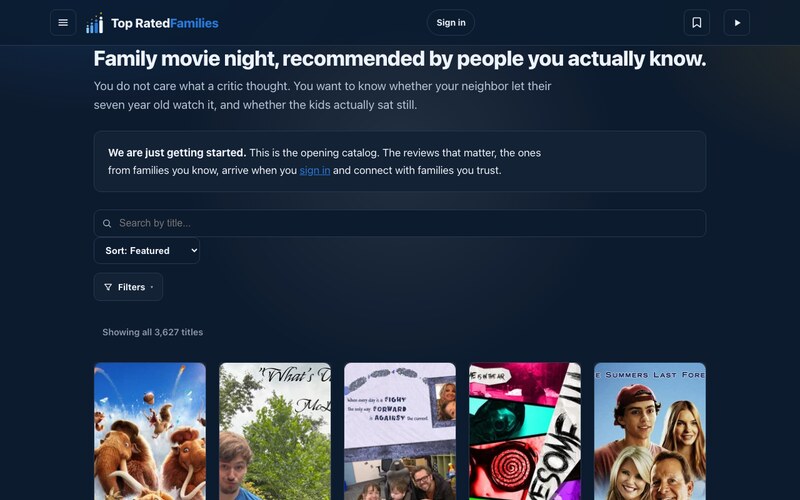 Top Rated Families homepage